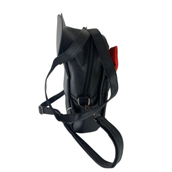 Black Vegan Leather Mini Backpack Ears Bow Adjustable Straps - Picture 5 of 8